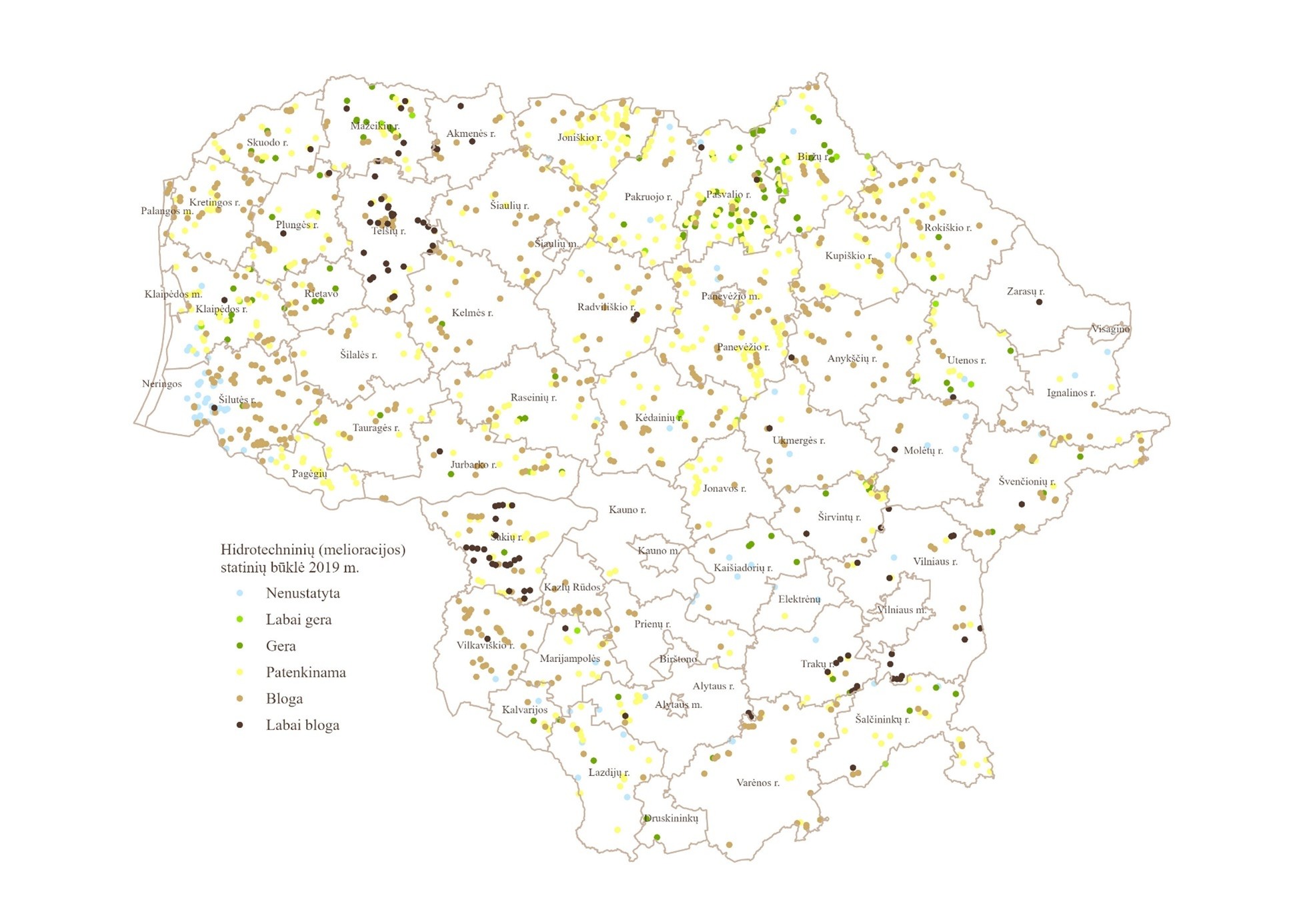 Hidrotechninių (melioracijos) statinių būklė, 2019 m.