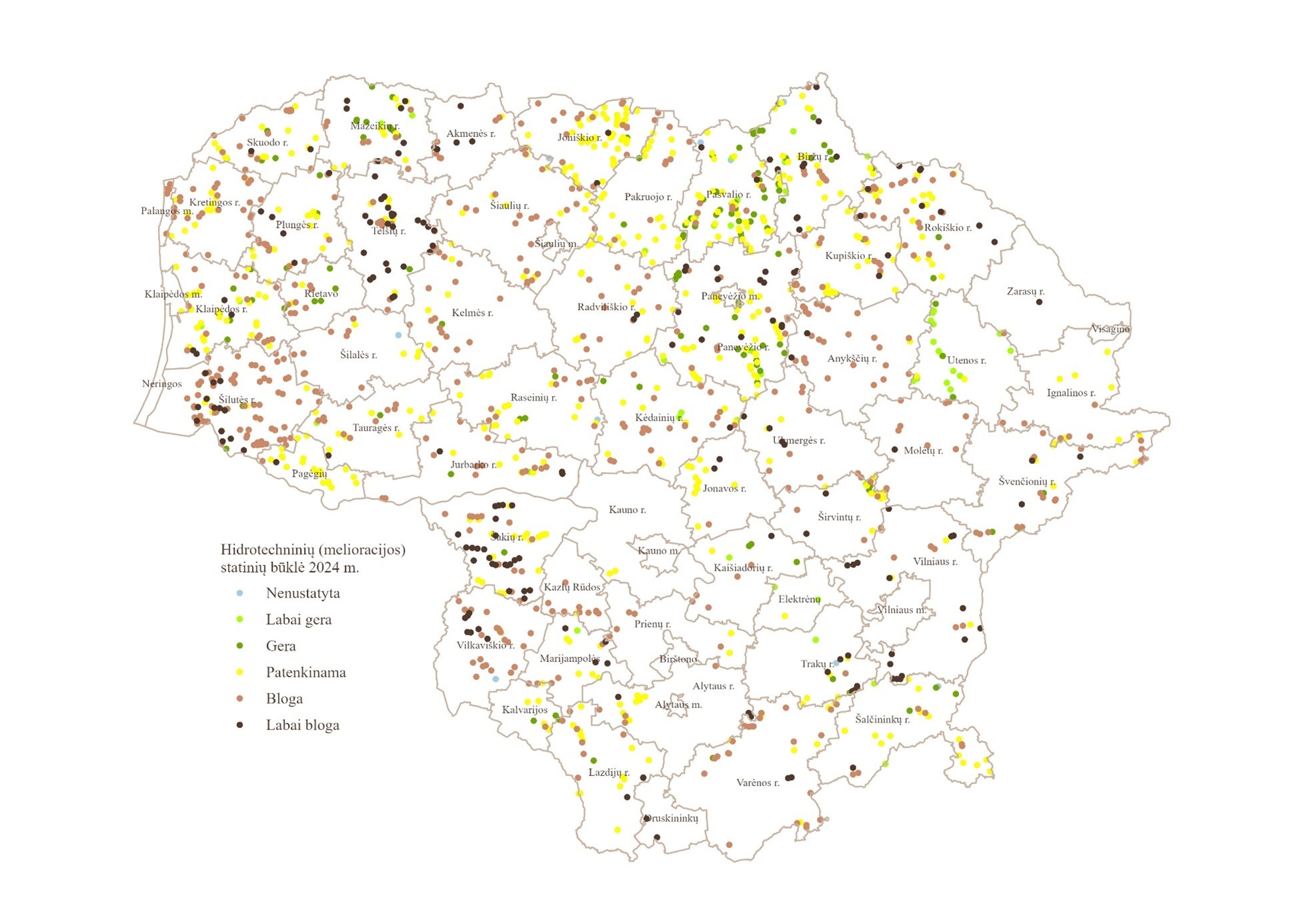 Hidrotechninių (melioracijos) statinių būklė, 2024 m.