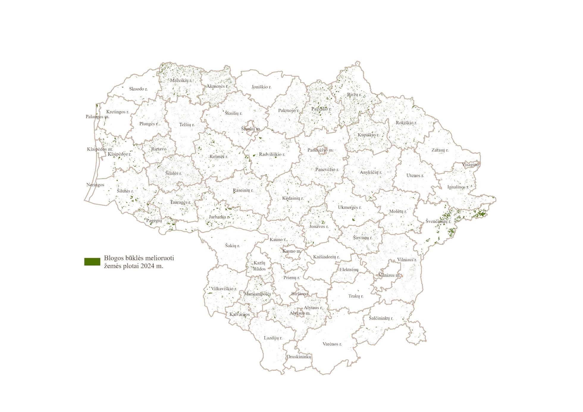 Blogos būklės melioruoti žemės plotai, 2024 m.