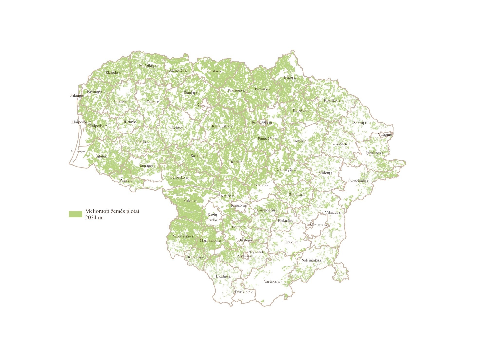 Melioruoti žemės plotai, 2024 m.