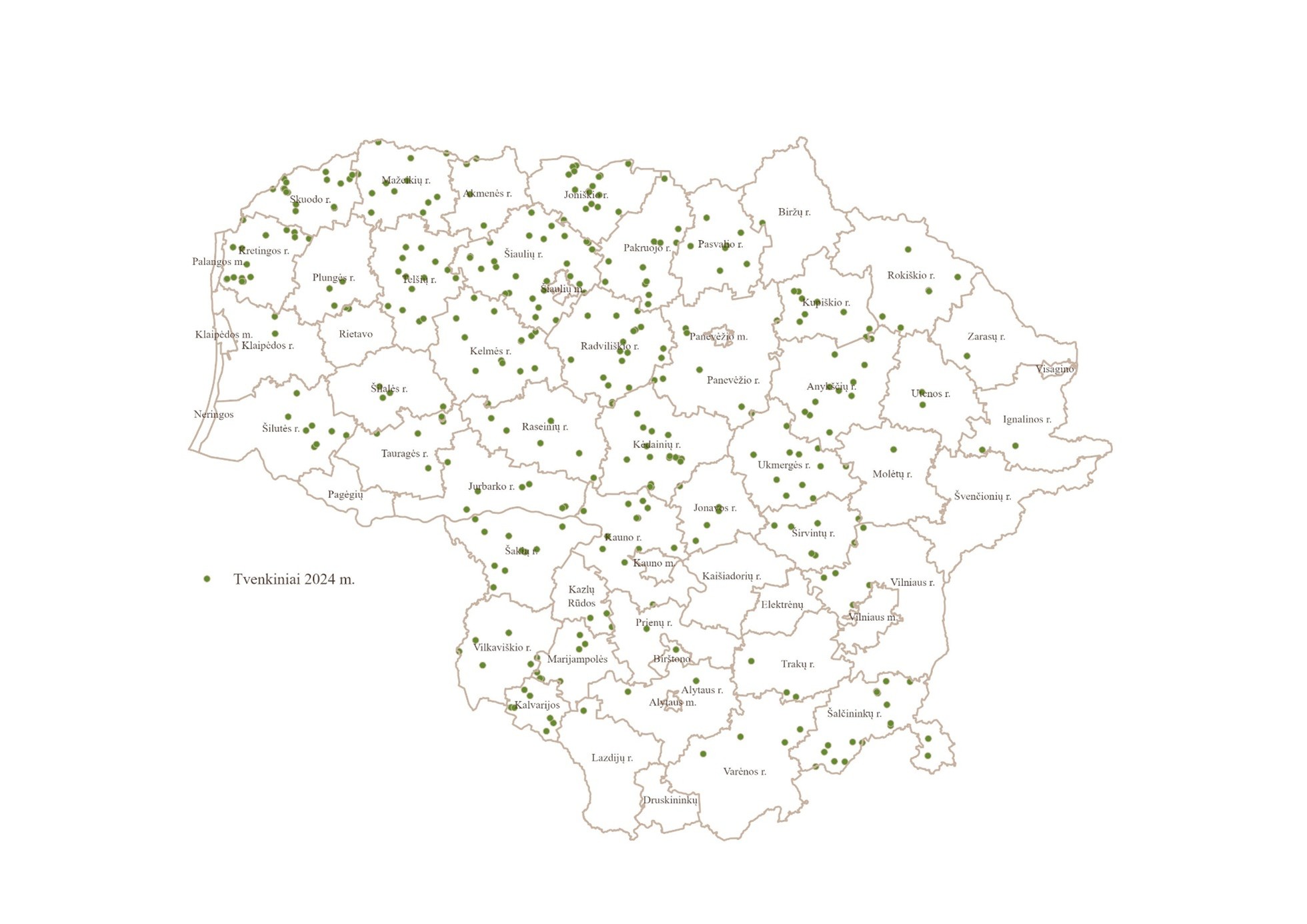 Tvenkinių pasiskirstymas, 2024 m.
